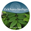 Image of indigo leaf and ancient sunrise logo with zekhara indigo title